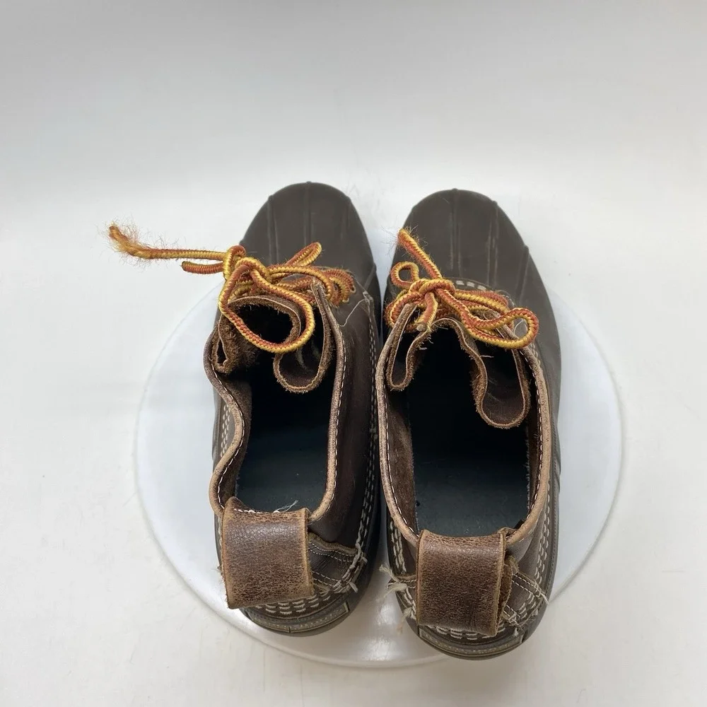 LL Bean Bean Boots Mens 9 M Brown Leather Duck Boot Laces Waterproof USA